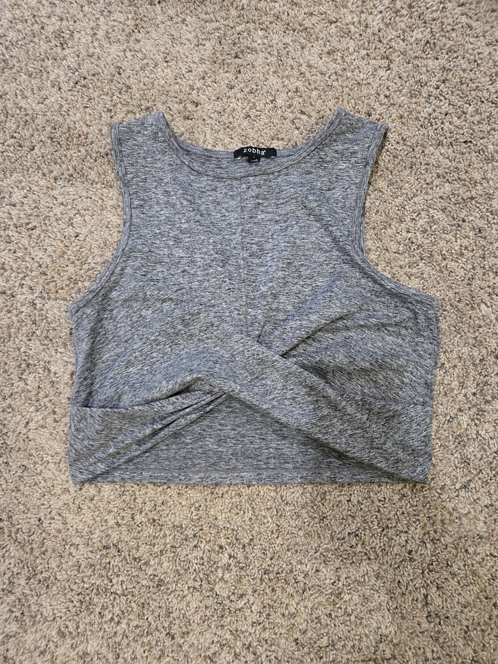 Zobha Heather Gray Cropped Twist-Front Tank